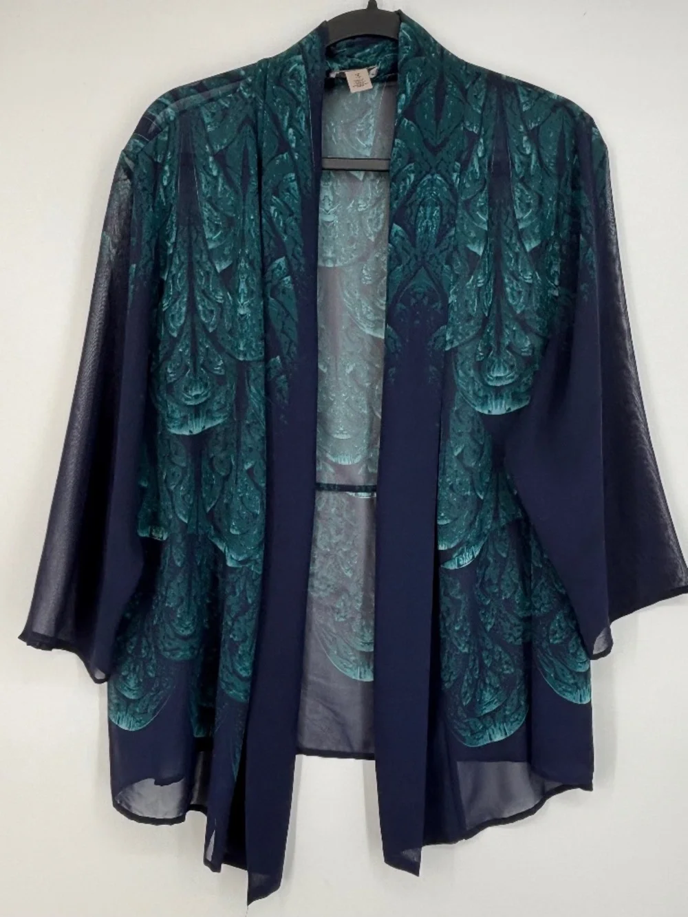 Easy Wear by Chico's Size 3 Womens XL Open Front Cardigan Jacket Navy Blue Green